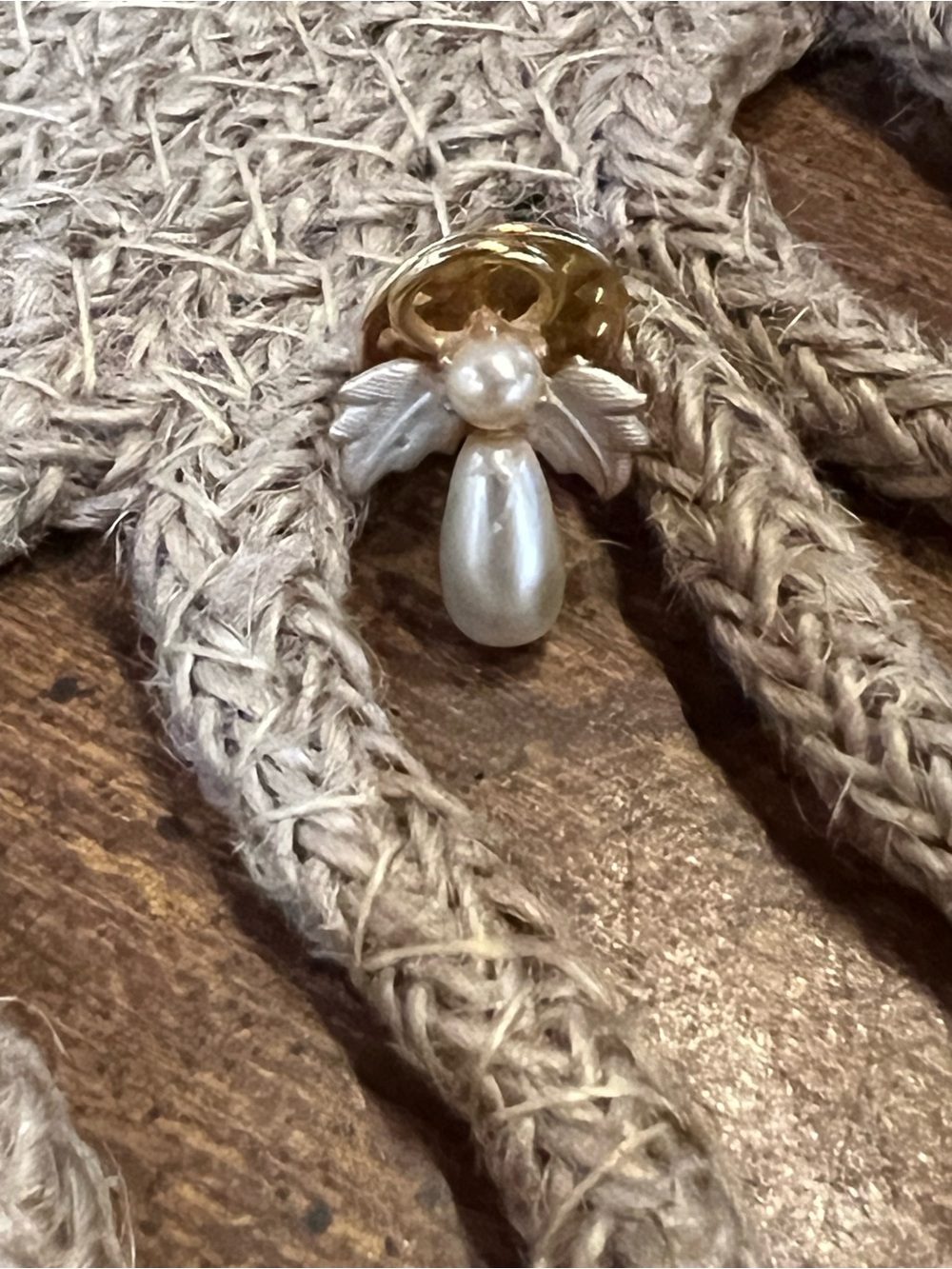 Vintage Goldtone Faux Pearl Angel Lapel Hat Pin Jewelry Collectible